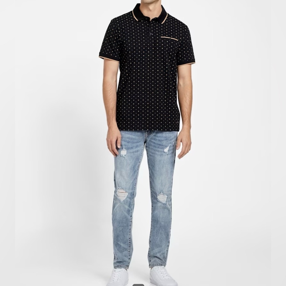 Guess Black Tan Ria Geometric Polo | GUESS Shirt - Picture 6 of 11